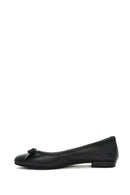 Women's Black Bowknot Leather Ballerinas | Derimod
