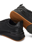 Erkek Siyah Bağcıklı Kalın Tabanlı Deri Sneaker | Derimod