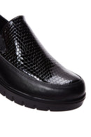 Women's Black Leather Wedge Heeled Loafer | Derimod