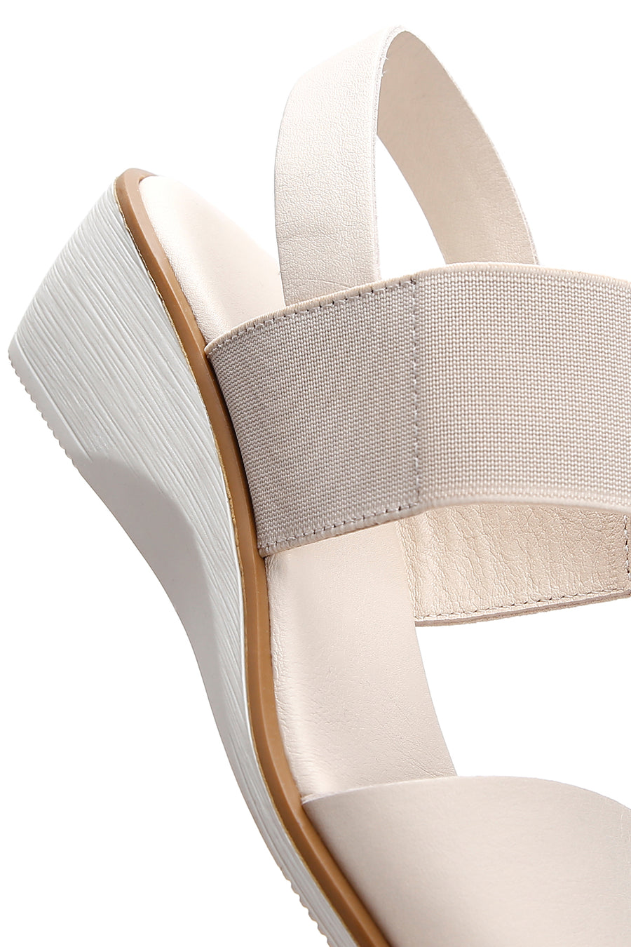 Women's Beige Wedge Heeled Leather Sandals