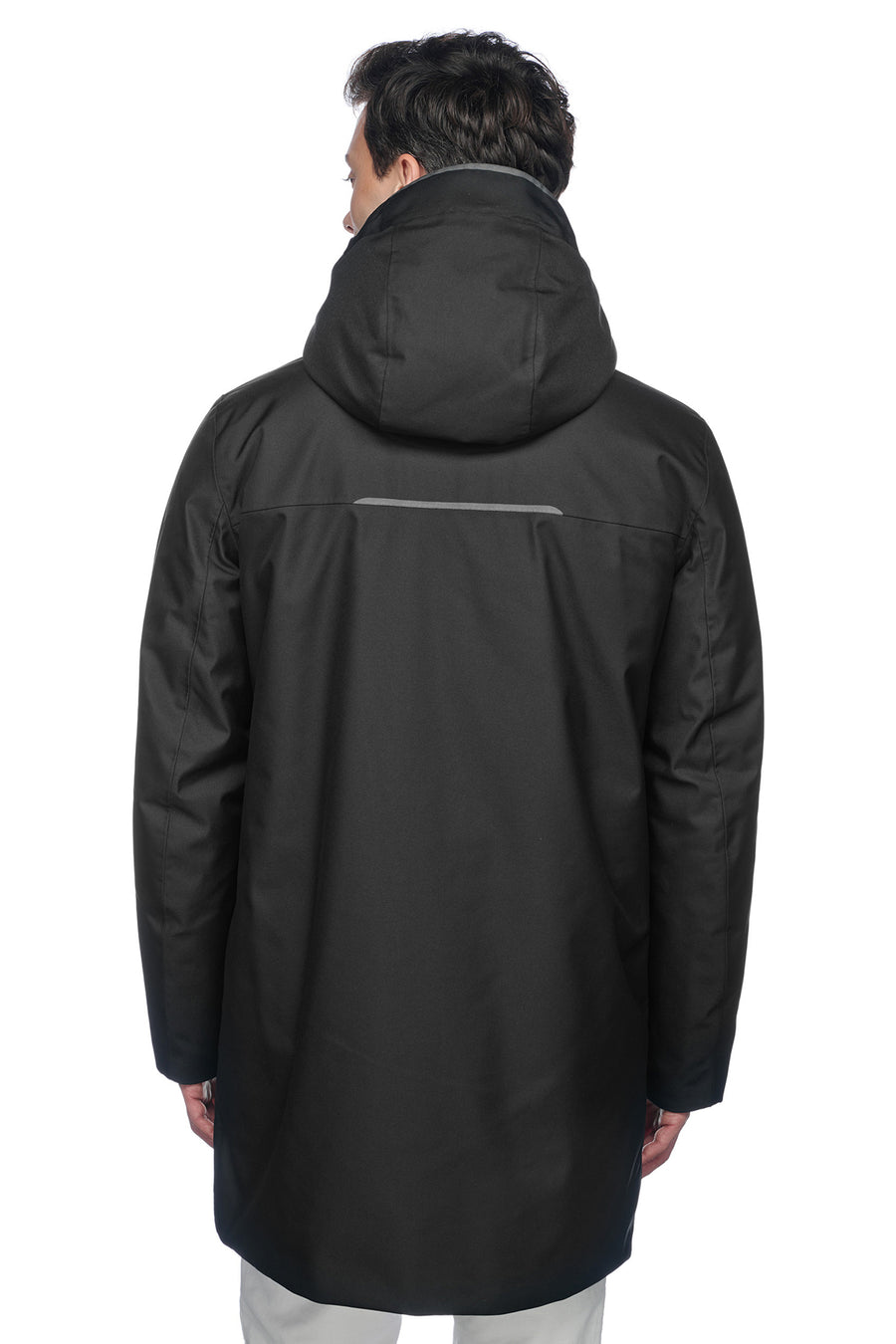 Geox Men's Black Clintford Zippered Hooded Long Coat