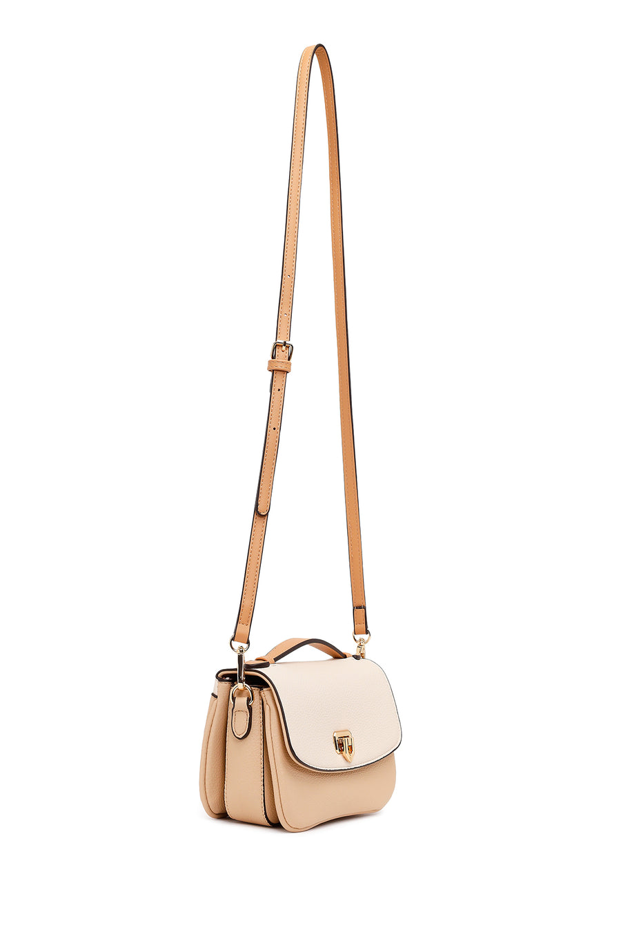 Woman Beige Long-Strap Crossbody Bag