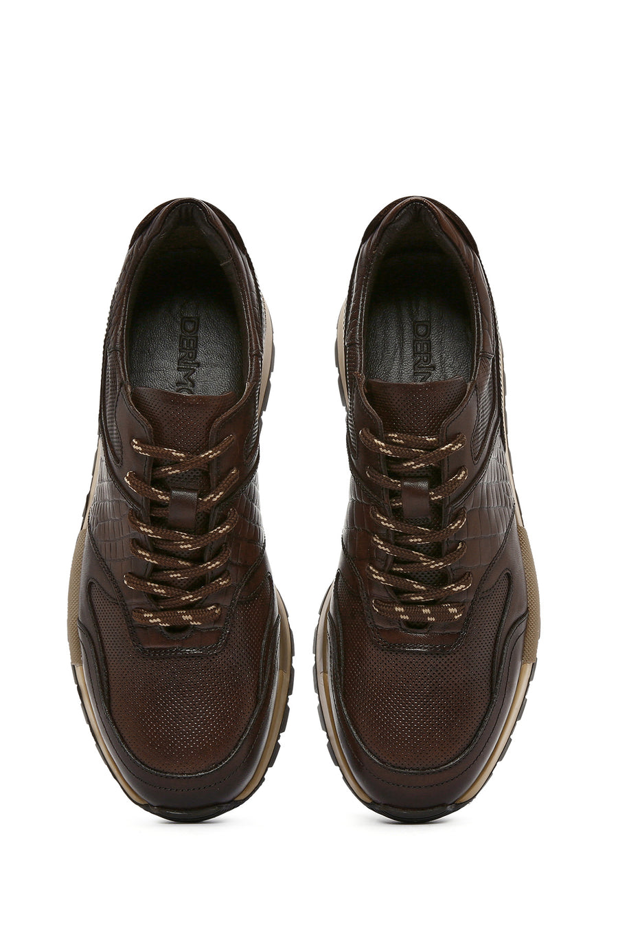Erkek Kahverengi Bağcıklı Deri Casual Sneaker