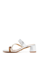 Woman Bronze Short Thick Heel Metallic Slippers | Derimod