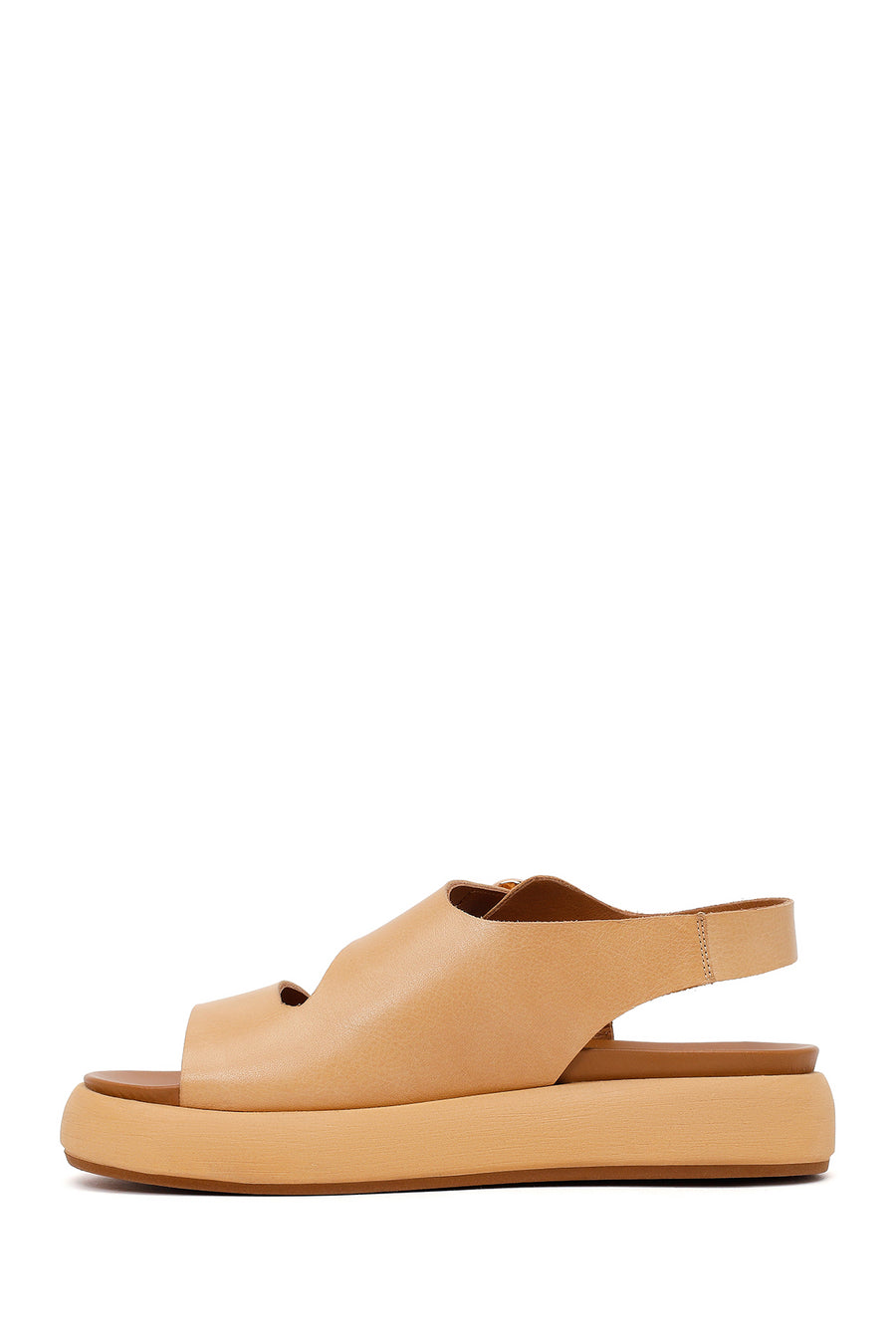 Woman Beige Buckled Thick-Soled Leather Sandal