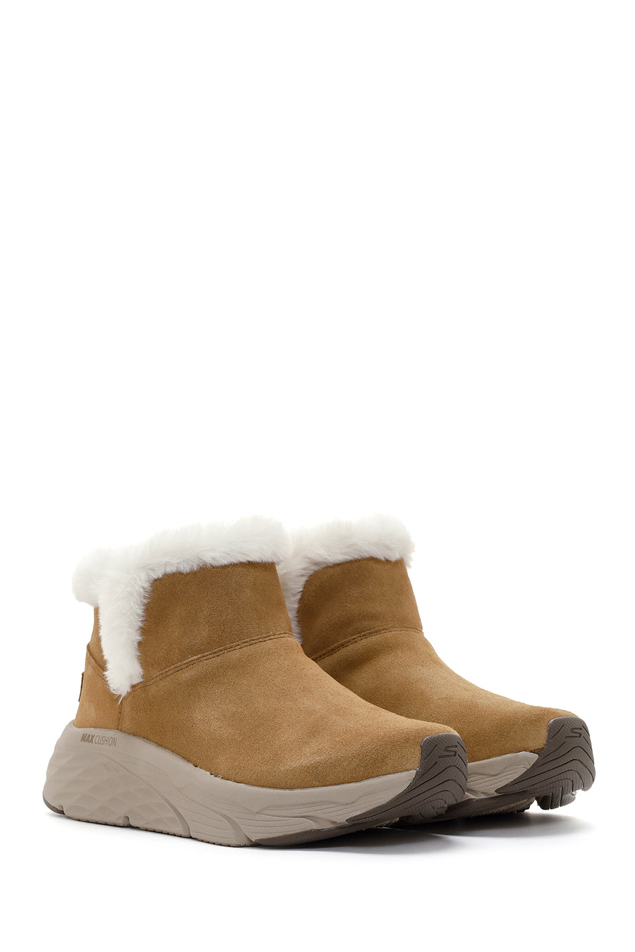 Skechers Women's Tan Max Cushioning Suede Leather Thick Soled Casual Boots