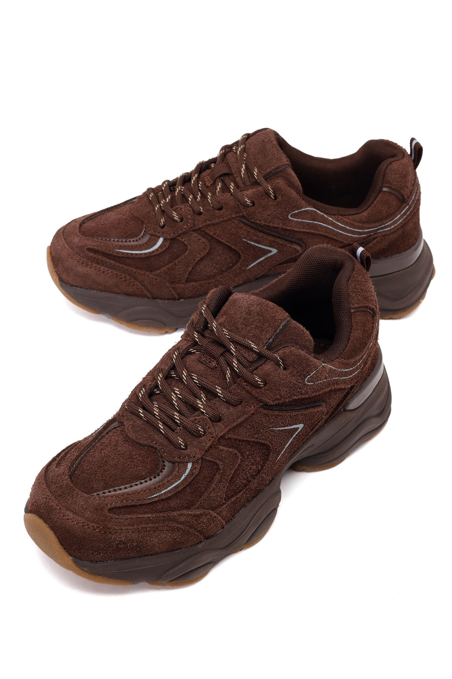 Woman Brown Lace-Up Thick-Soled Suede Leather Sneaker