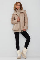 Roma Women's Beige Hooded Double-Sided Oversize Leather Jacket | Derimod