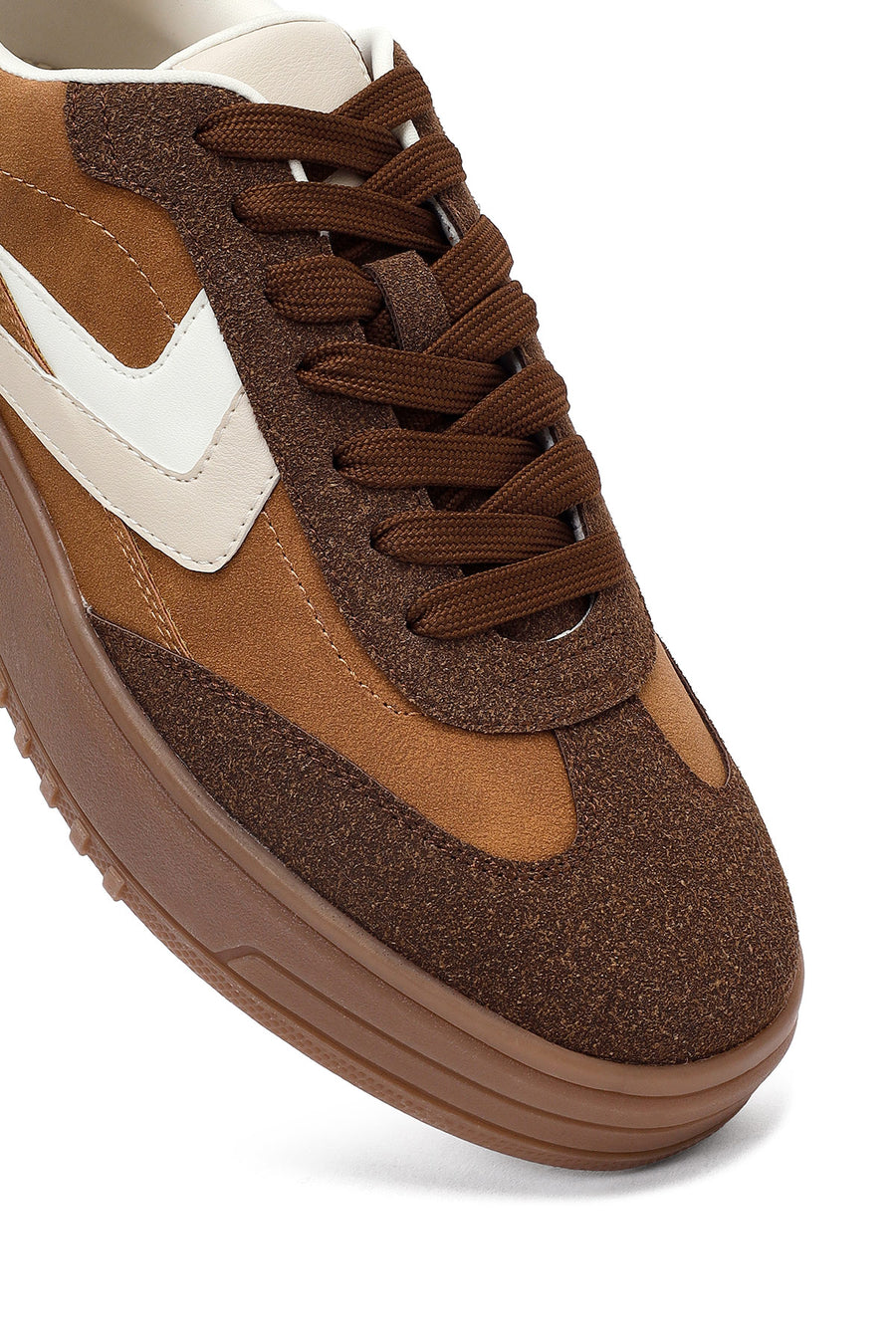 Women's Camel Lace-Up Thick-Soled Sneaker