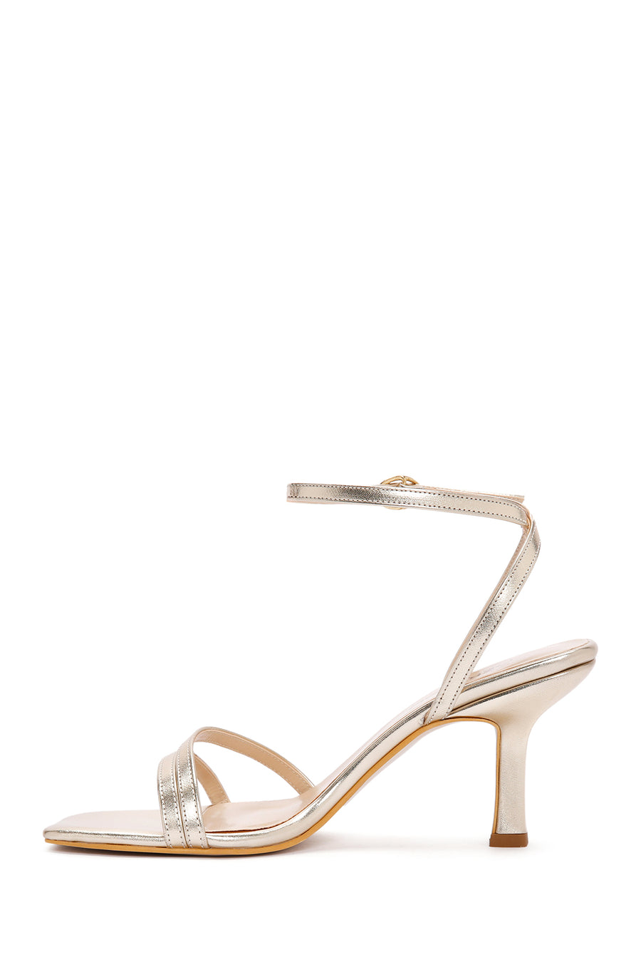 Women's Gold Metallic Ankle Strap Thin Heel Sandals