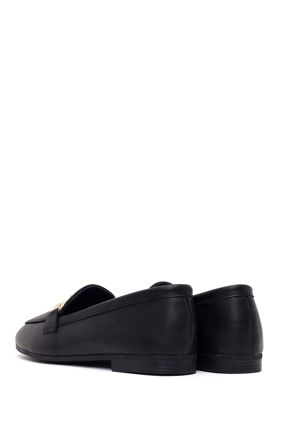 Woman Black Buckled Leather Classic Loafer