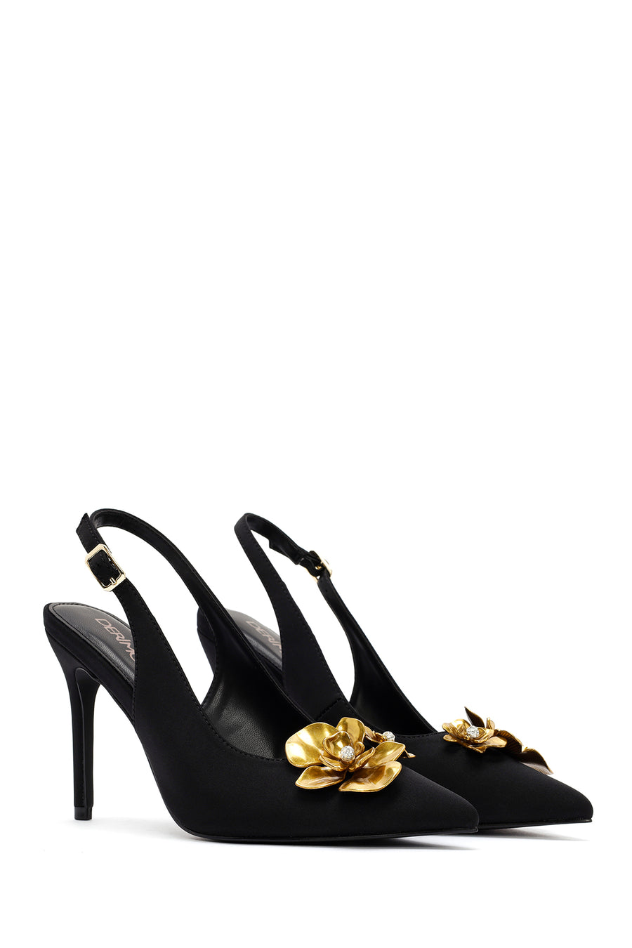 Women's Black Accessory Detailed Open Back Thin Heeled Shoes