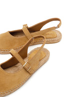 Women's Camel Suede Leather Espadrilles with Buckle | Derimod