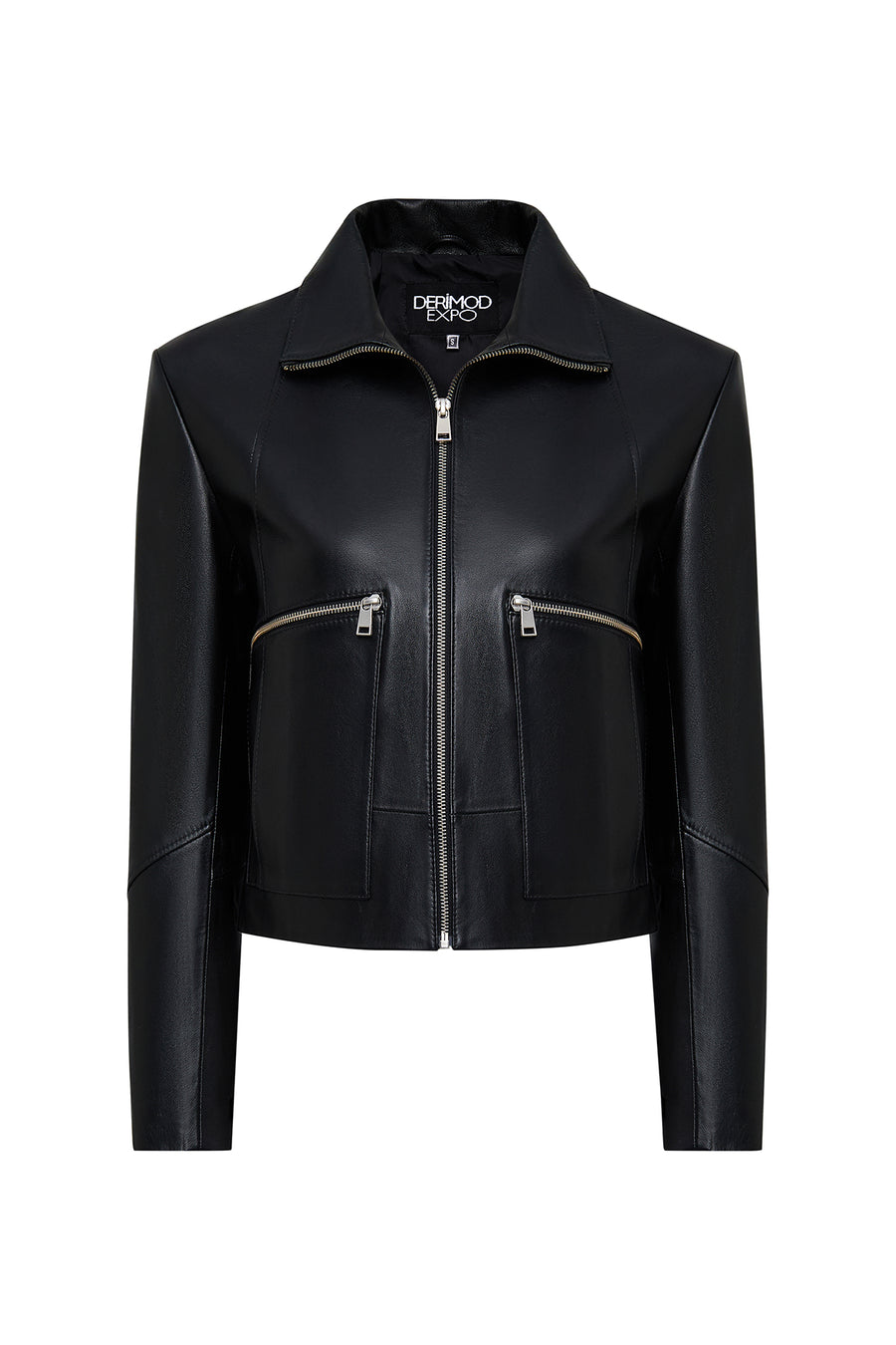 Dolores Women's Black Lapel Short Leather Jacket 25WGE56111M | Derimod