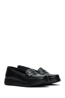 Woman Black Thick-Soled Leather Comfort Loafer | Derimod