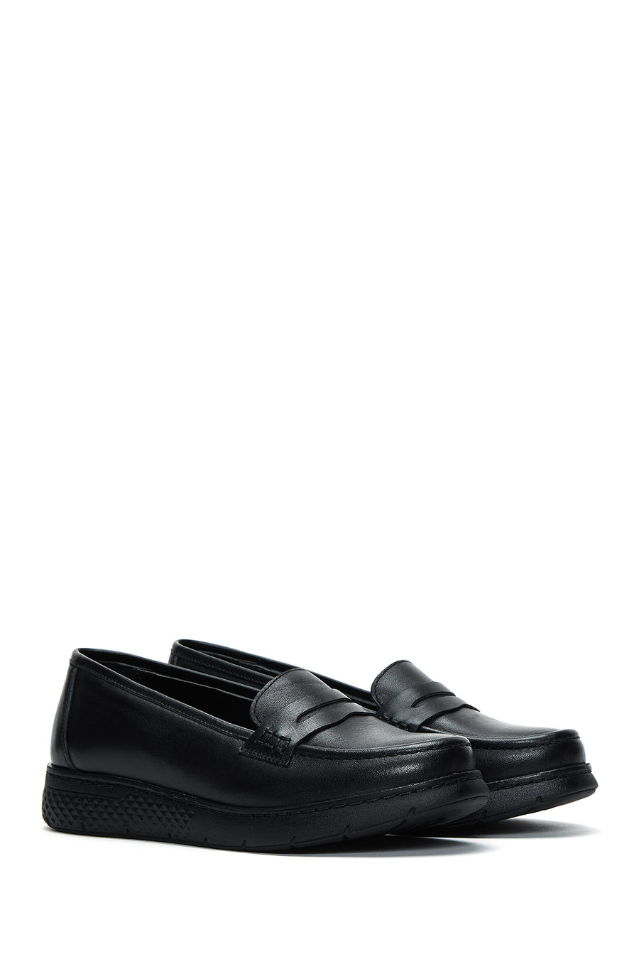Woman Black Thick-Soled Leather Comfort Loafer