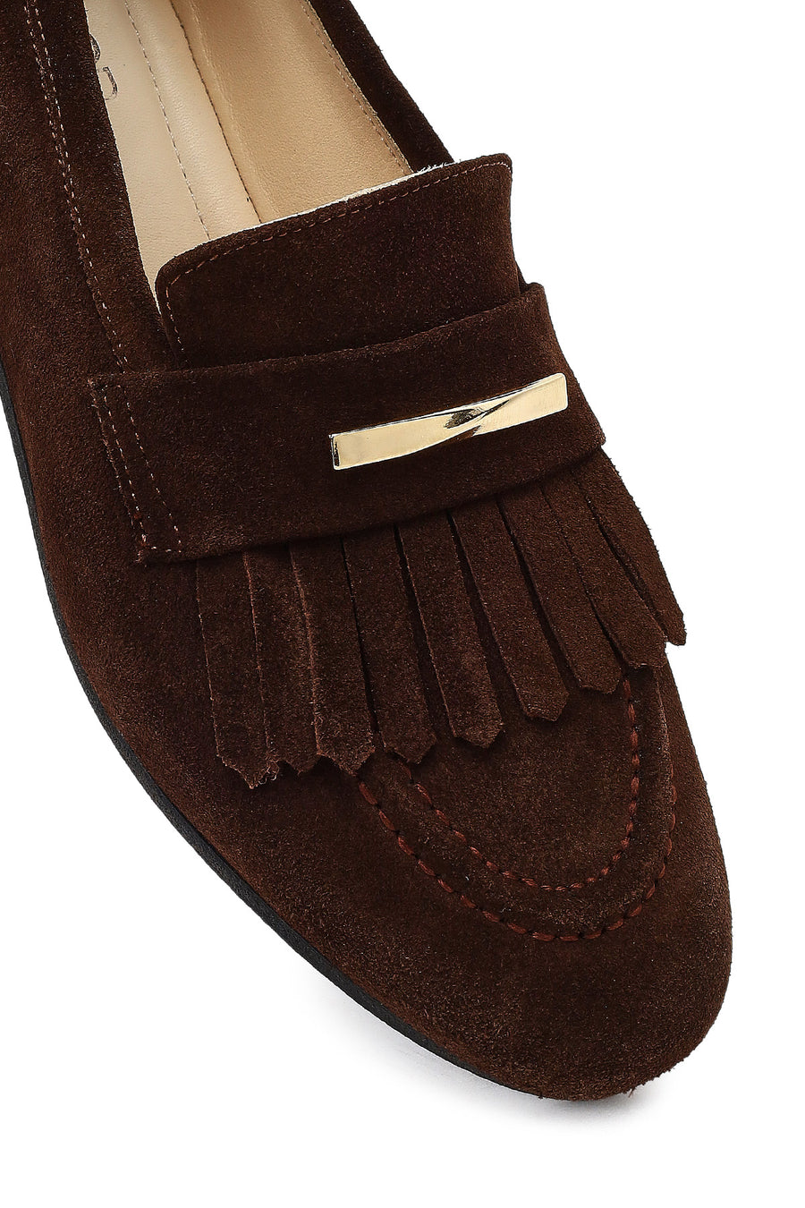 Women's Brown Buckled Suede Leather Loafer