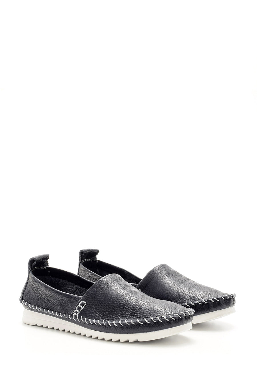 Kadın Dikiş Detaylı Deri Loafer