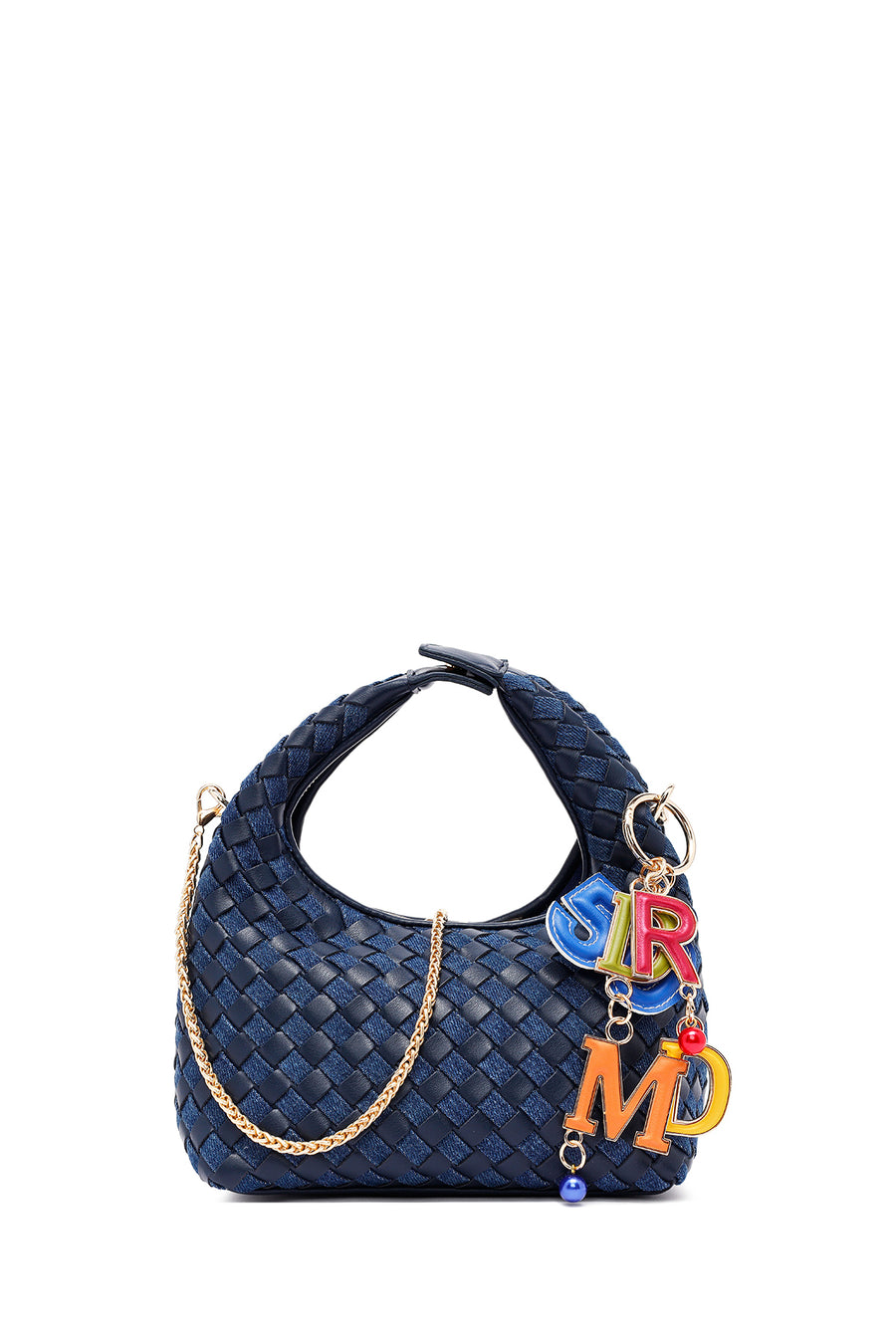 Women's Blue Long Strap Braided Mini Handbag