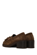 Woman Walnut Tassel Chunky Heeled Suede Loafer | Derimod