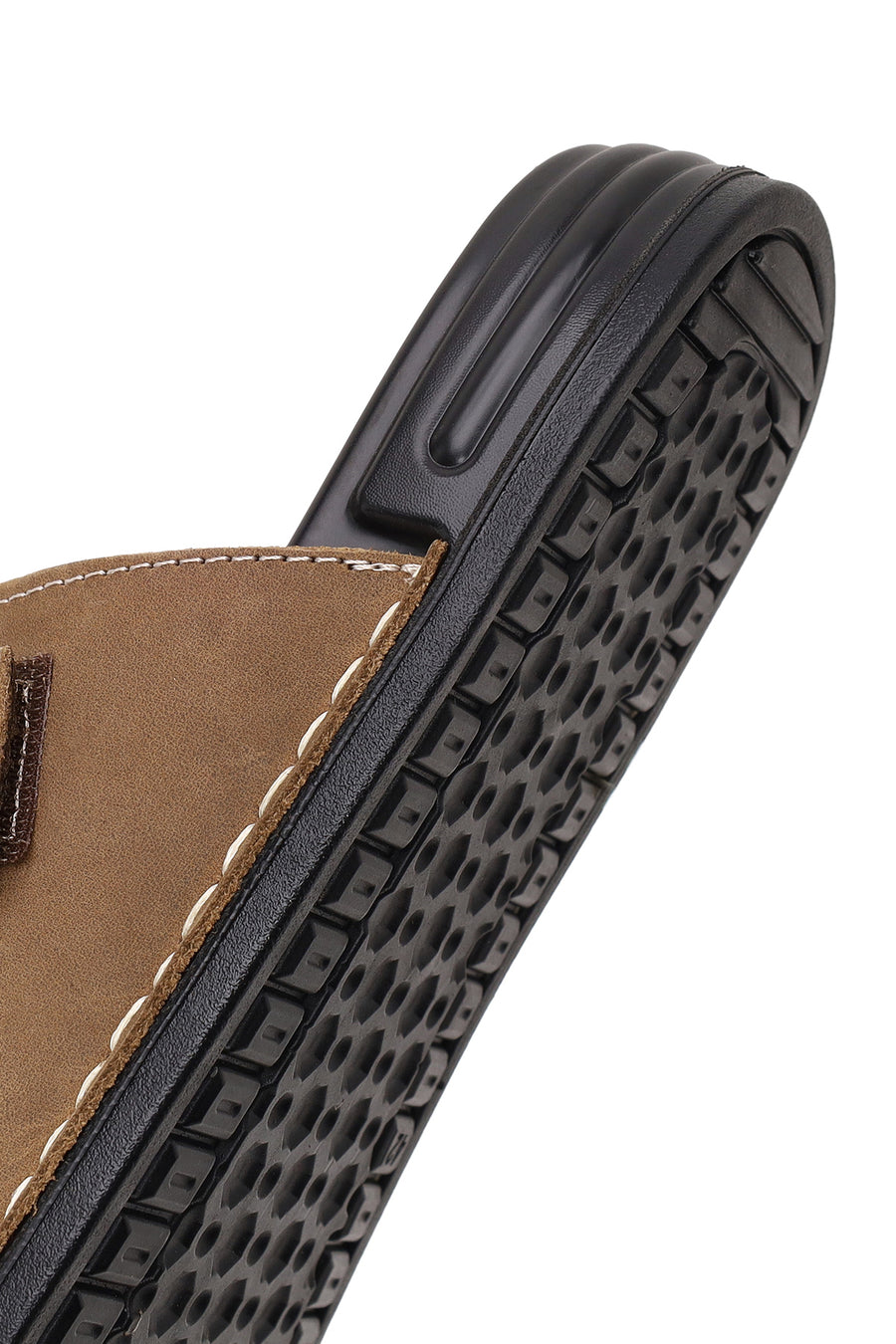 Male Beige Strapped Nubuck Leather Slipper