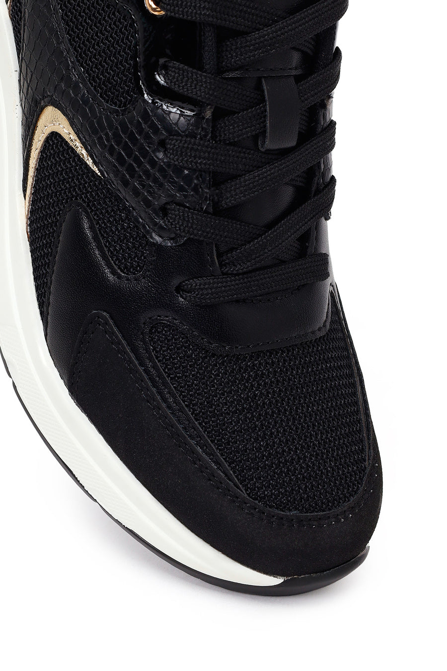 Kadın Siyah Bağcıklı Dolgu Topuklu Sneaker