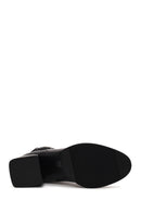 Woman Black Zip Closure Thick-Heeled Leather Boots | Derimod