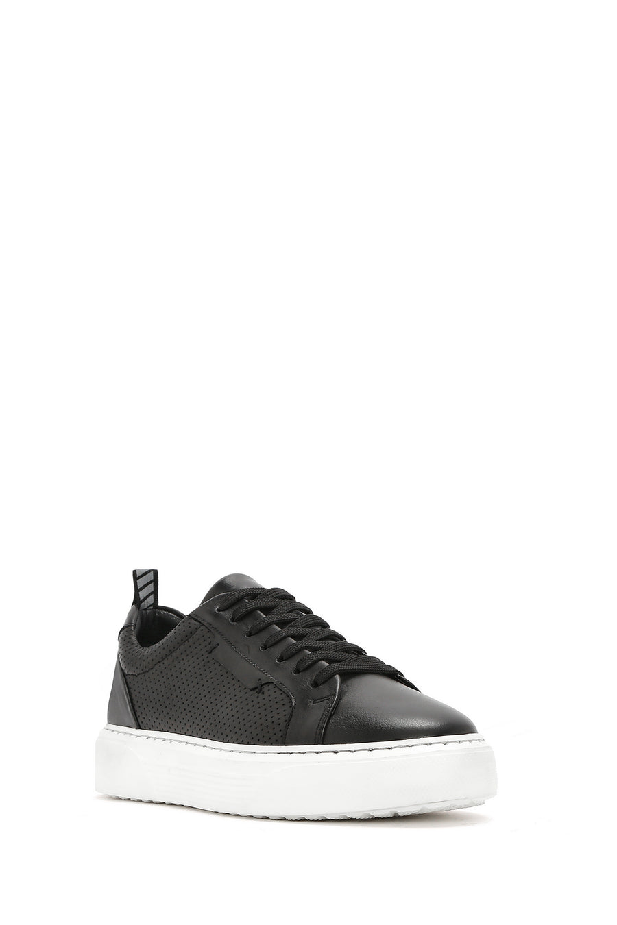 Erkek Siyah Bağcıklı Deri Sneaker