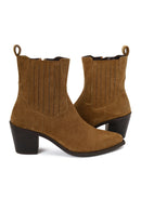 Woman Tan Zip Closure Chunky Heeled Suede Boots | Derimod