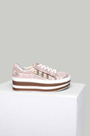 Pink-Gold High-Sole Women's Leather Sneaker | Derimod