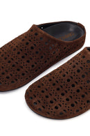 Women's Brown Patterned Suede Leather Slippers | Derimod