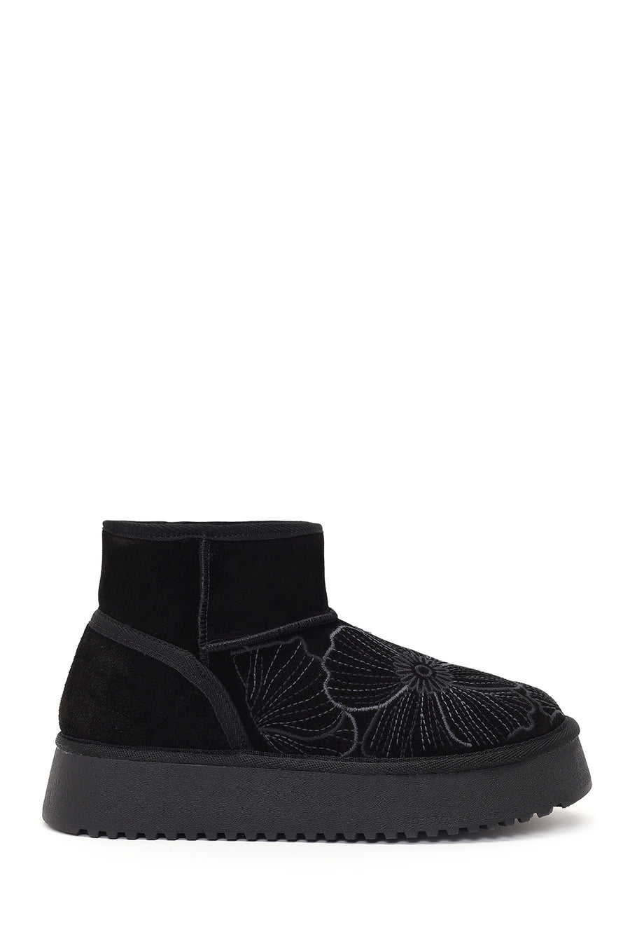 Kadın Siyah Desenli Kalın Tabanlı Süet Deri Teddy Bot WF150008DS | Derimod