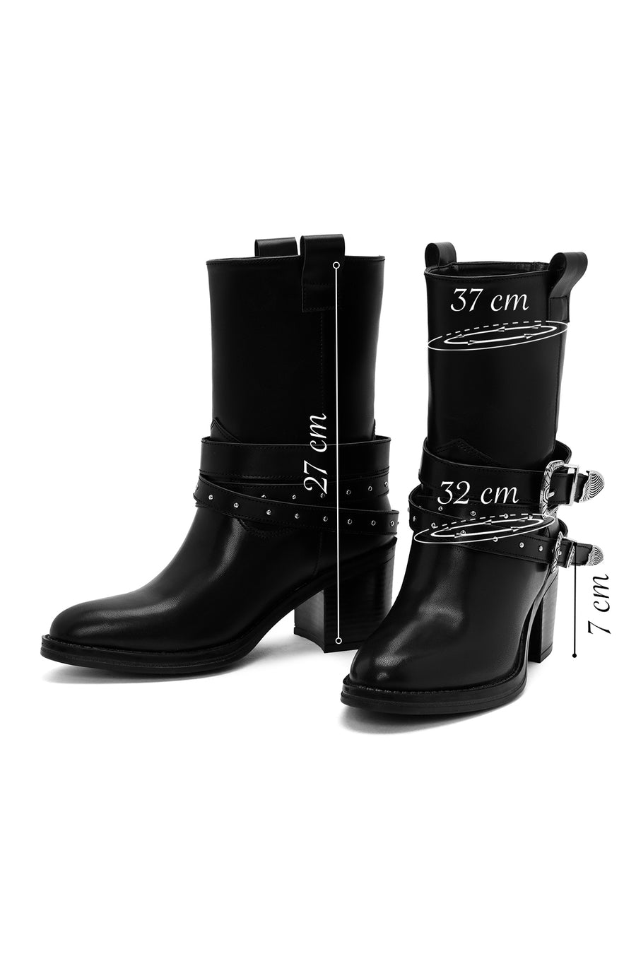 Women's Black Buckle Detailed Cowboy Boots