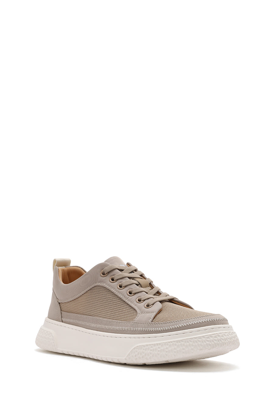 Erkek Bej Bağcıklı Kumaş Sneaker