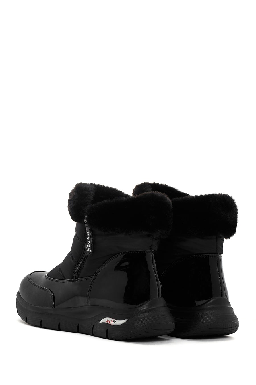 Skechers Women's Black Arch Fit Smooth - Cool Puff Patent Leather Thick Soled Boots