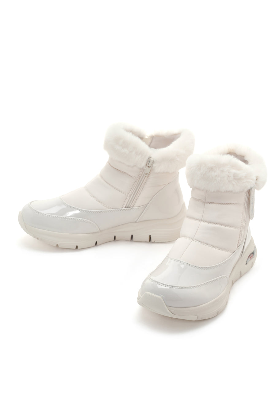 Skechers Women's White Arch Fit Smooth - Cool Puff Patent Leather Thick Soled Boots