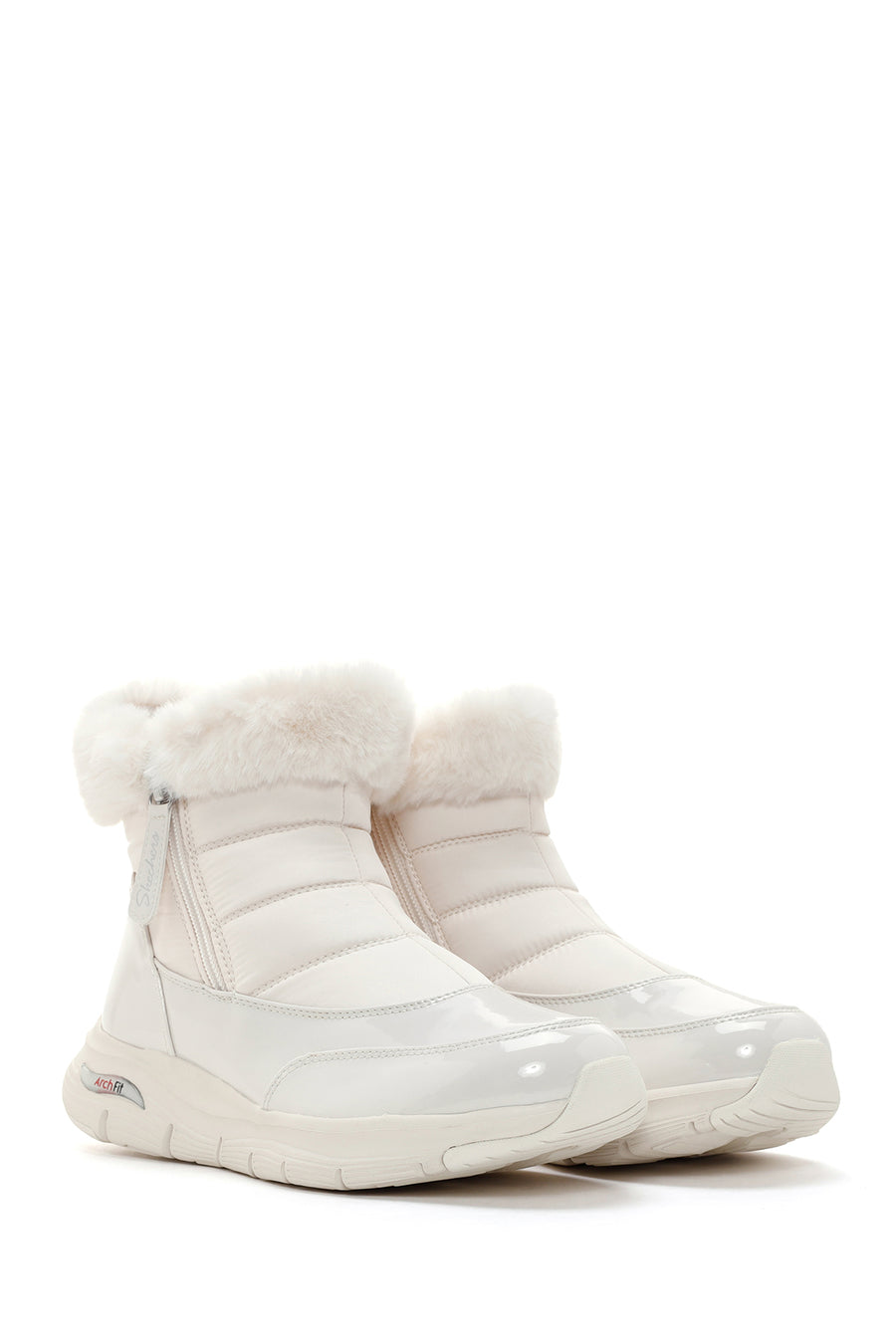 Skechers Women's White Arch Fit Smooth - Cool Puff Patent Leather Thick Soled Boots
