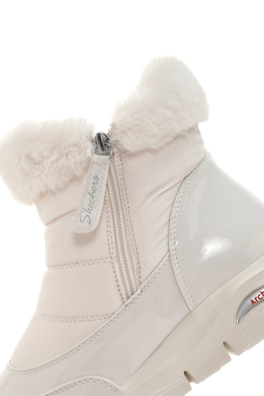 Skechers Women's White Arch Fit Smooth - Cool Puff Patent Leather Thick Soled Boots