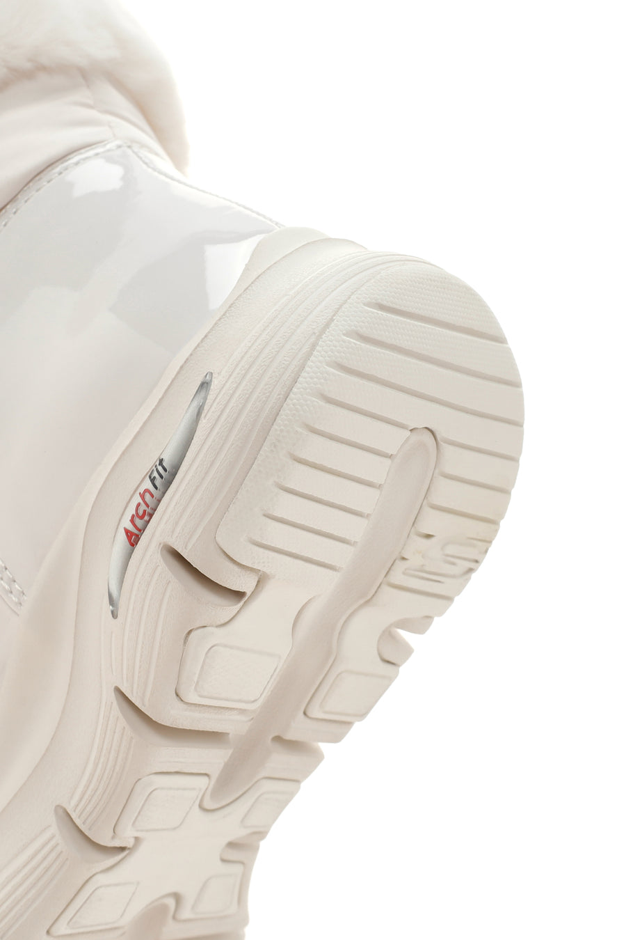 Skechers Women's White Arch Fit Smooth - Cool Puff Patent Leather Thick Soled Boots