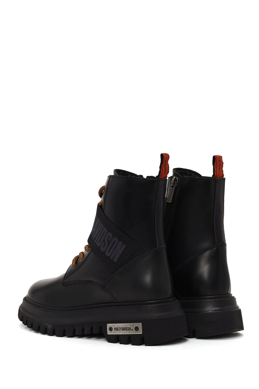 Harley Davidson Woman Black Becky Zip Closure Thick-Soled Leather Combat Boots
