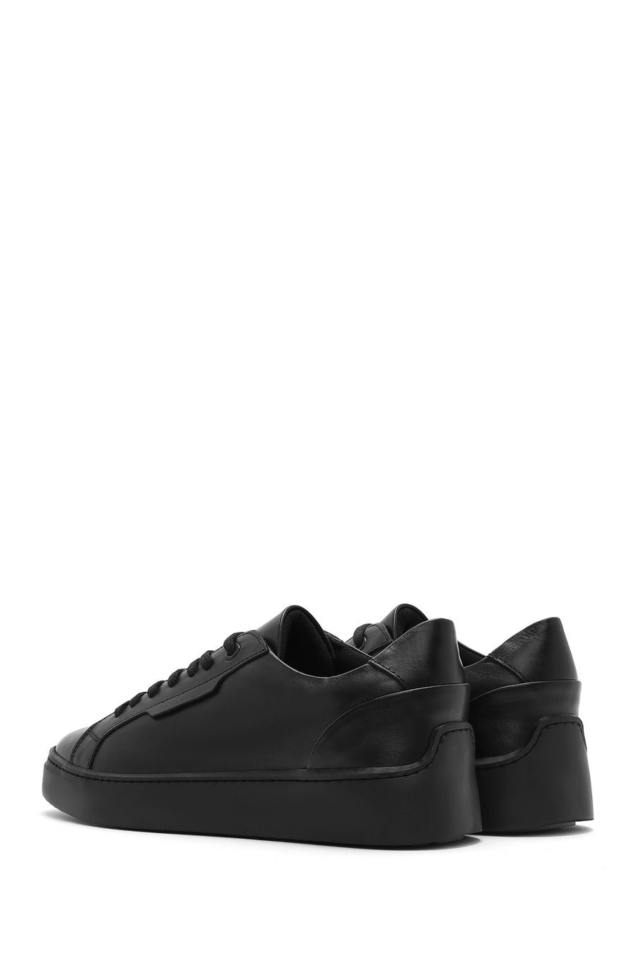 Erkek Siyah Bağcıklı Deri Sneaker