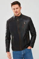New Durant Erkek Siyah Slim-Fit Vintage Deri Mont | Derimod