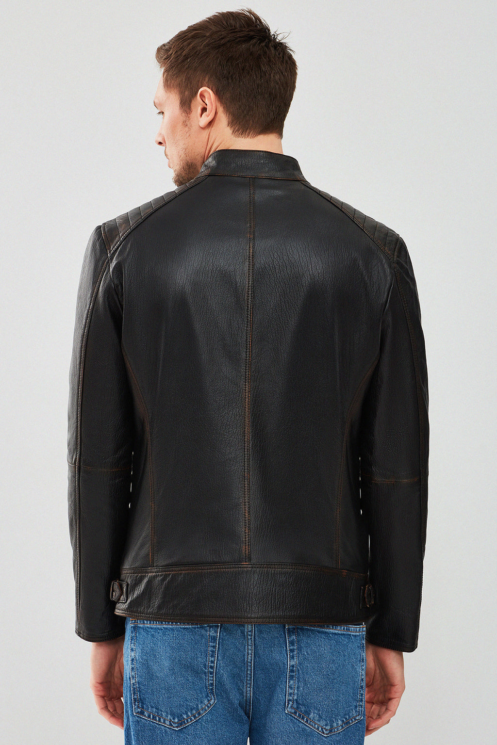 New Durant Erkek Siyah Slim-Fit Vintage Deri Mont