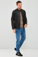 New Durant Erkek Siyah Slim-Fit Vintage Deri Mont | Derimod