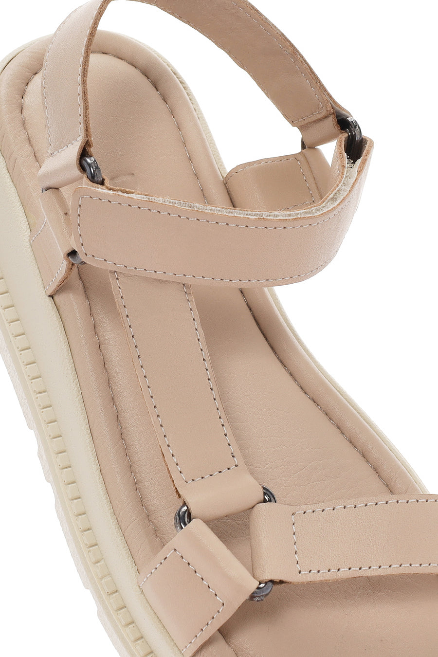 Women's Beige Ankle Strap Leather Comfort Sandals