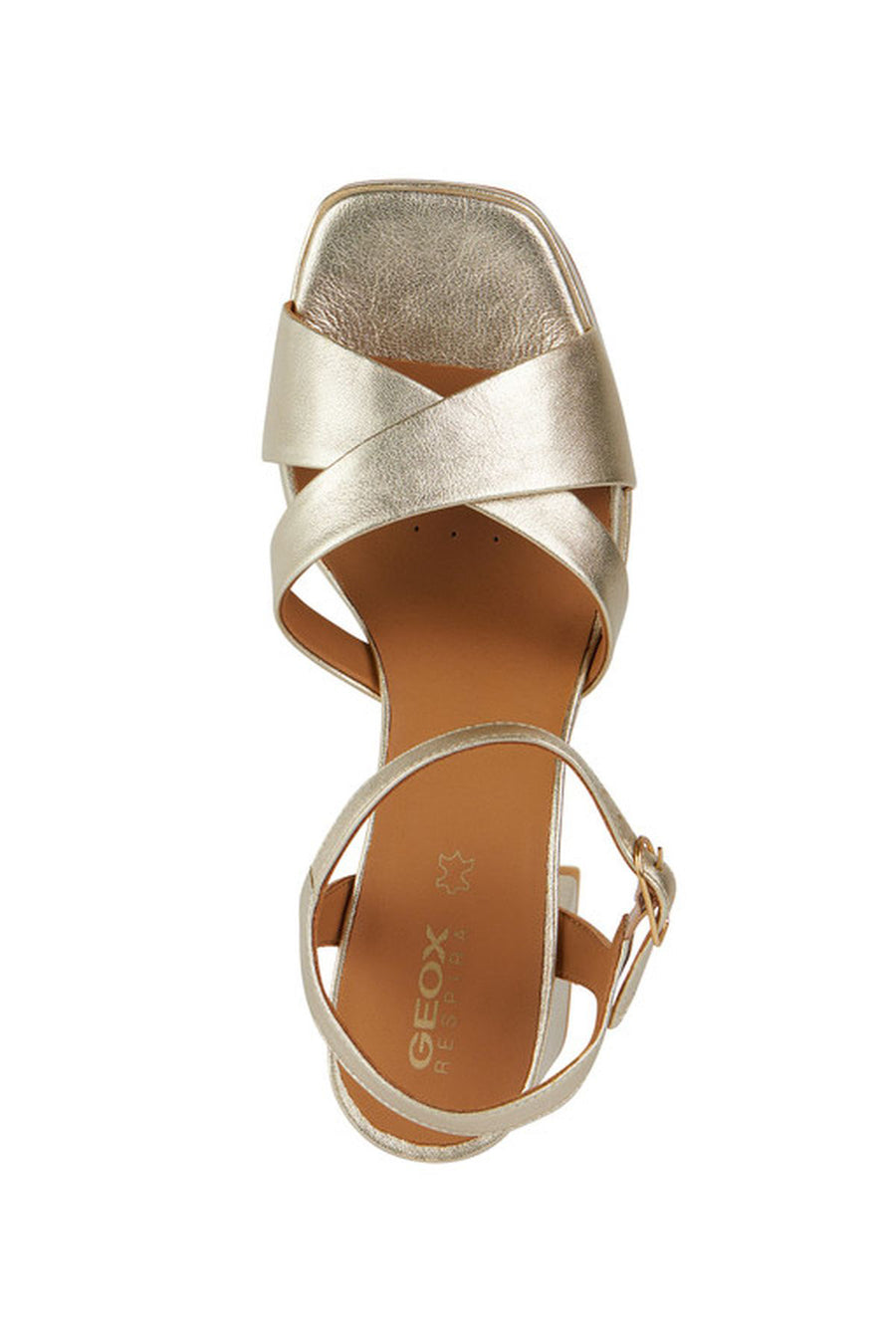 Geox Women's Gold Soledea Ankle Strap Thick Heeled Leather Sandals