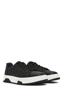 Erkek Siyah Bağcıklı Kalın Tabanlı Deri Sneaker | Derimod
