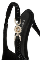 Women's Black Stoned Slingback Heeled Leather Shoes | Derimod