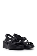 Woman Black Wedge Heel Leather Comfort Sandal | Derimod