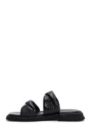 Women's Black Leather Comfort Slippers | Derimod